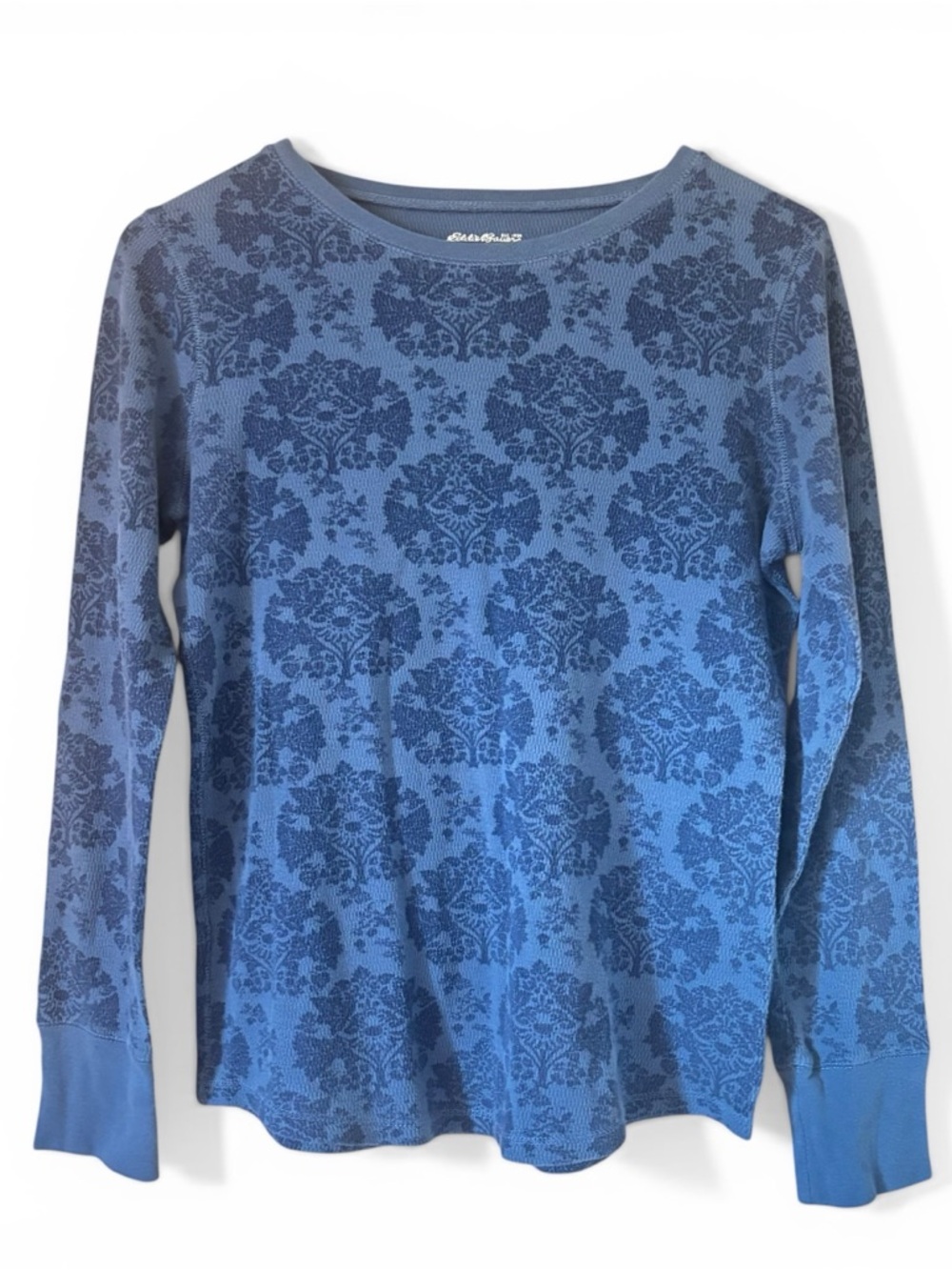 Eddie Bauer Blue Floral Long Sleeve Top Medium 100% Cotton Lightweight Casual
